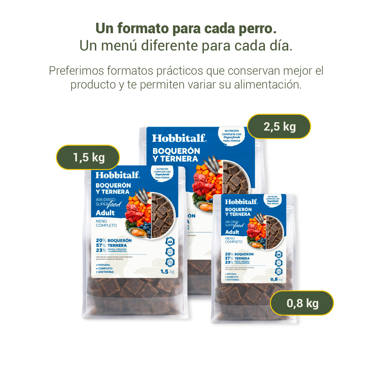 Air-dried SUPERFOOD Anchovy and Beef Menu for adult and junior dogs