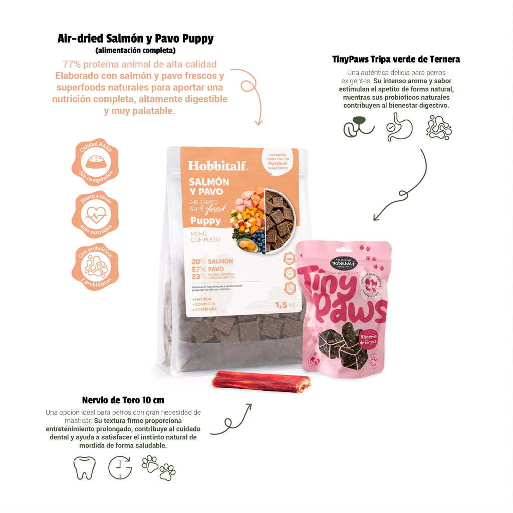 Pack de Iniciación al Air-dried con Salmón & Pavo Puppy y Superalimentos Frescos para perros cachorros