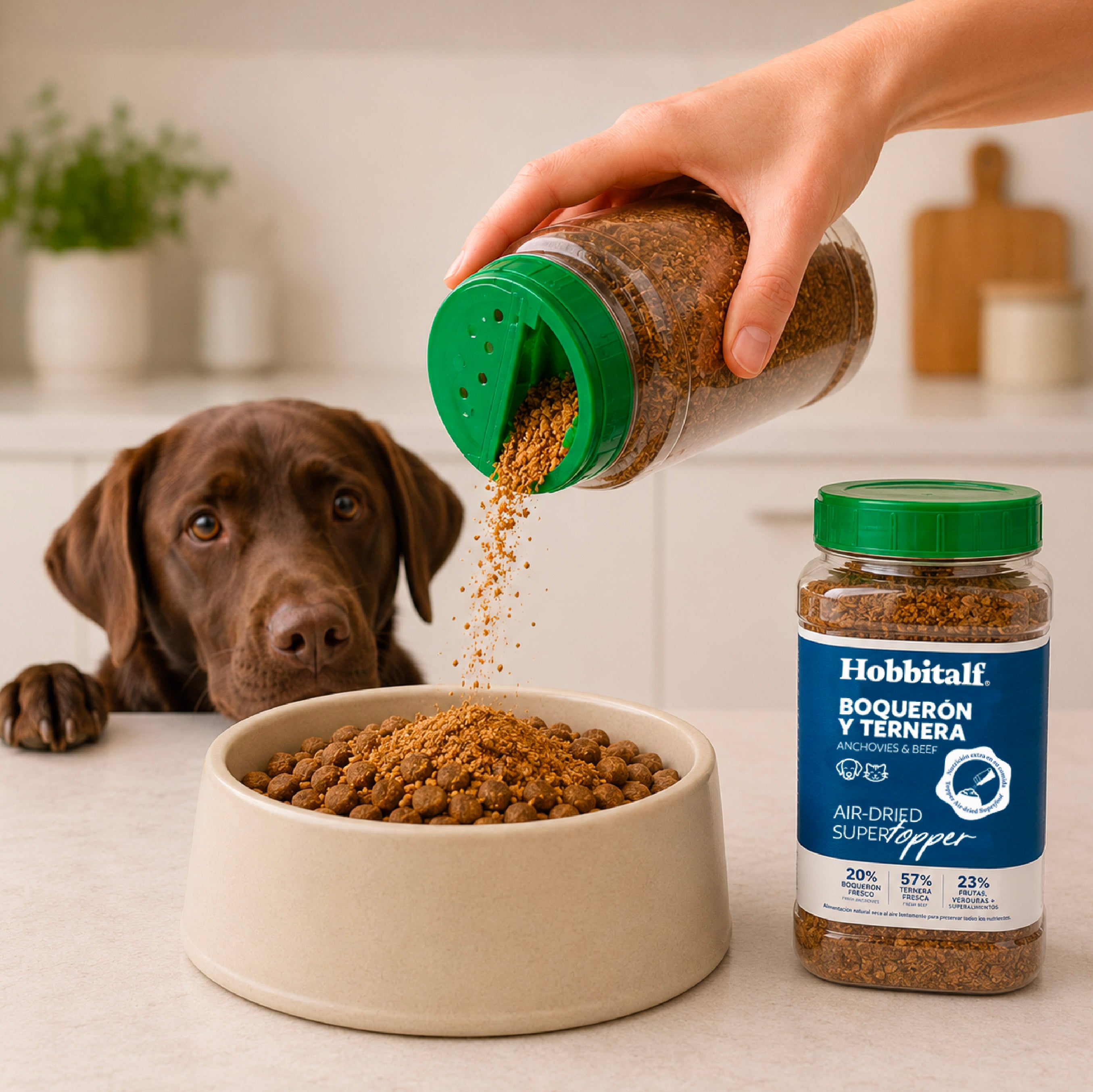 Topper Air-dried Superfood de Boquerón y Ternera para perros y gatos